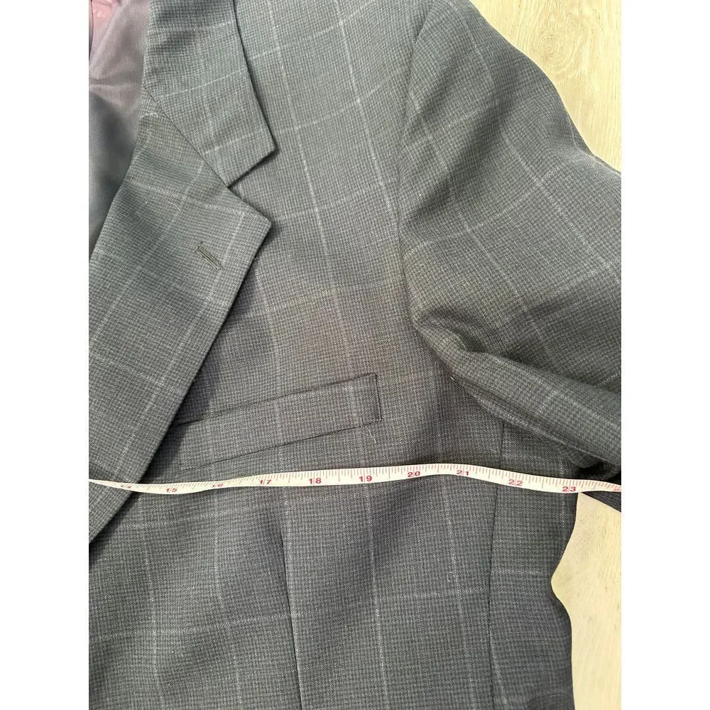 Evan Picone vintage men's wool suit Navy charcoal Windowpane size‎ 39 bottoms